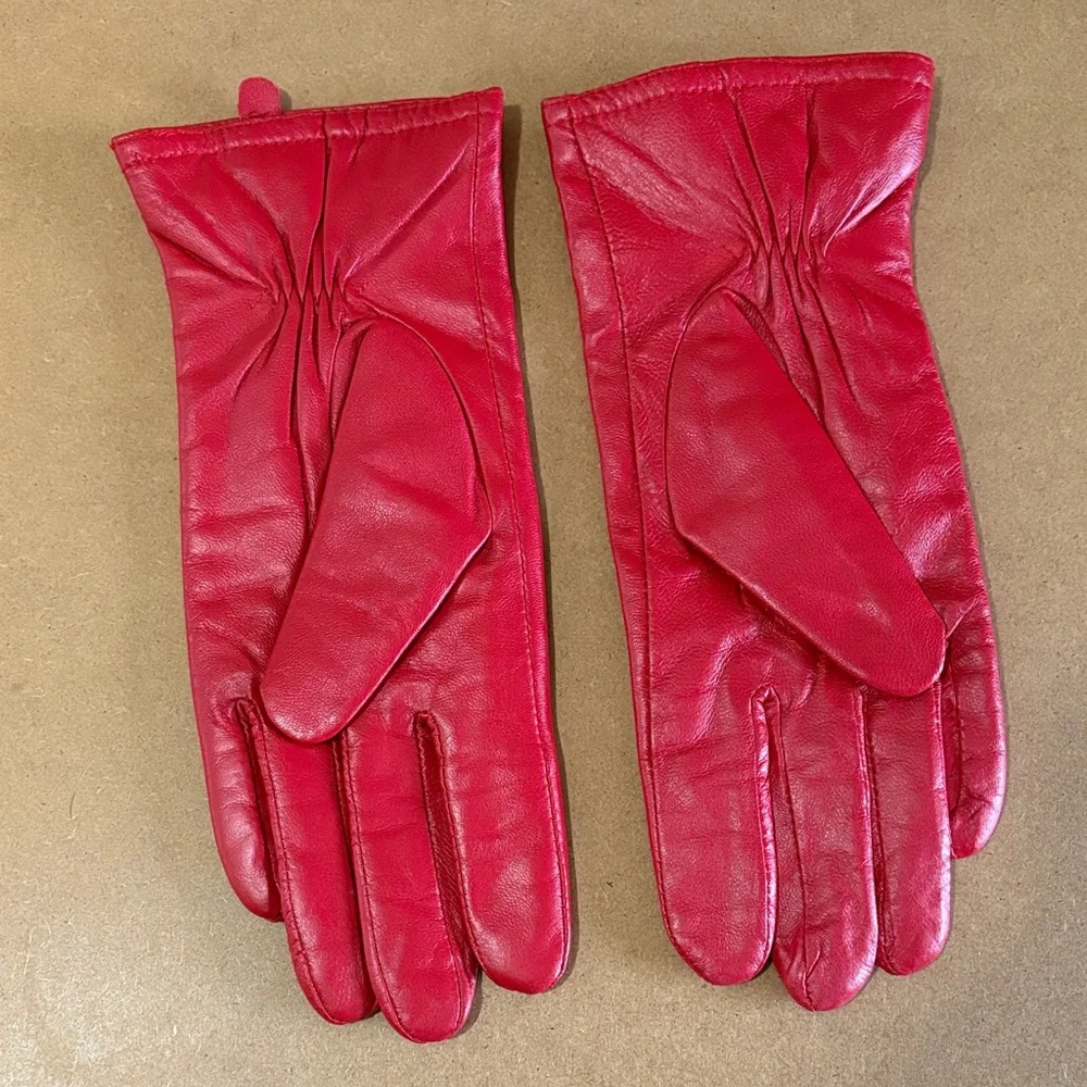 Vintage Etienne Aigner Red Leather Gloves Thinsulate Lined Luxury Statement Sz M